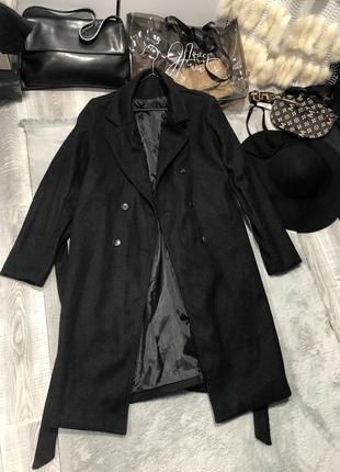 Черное новое пальто длинное черное пальто деми