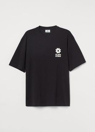 Черная трикотажная футболка с большим принтом на спине от h&amp;m