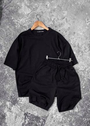 Чорний літній бавовняний комплект футболка шорти
