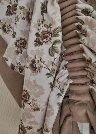 Штора короткая на кухню прованс цветы ламбрекен