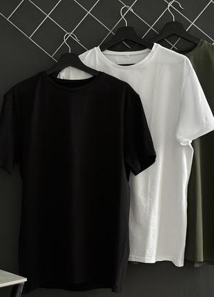 Комплект із трьох футболок чорна біла хакі футболка базова однотонна