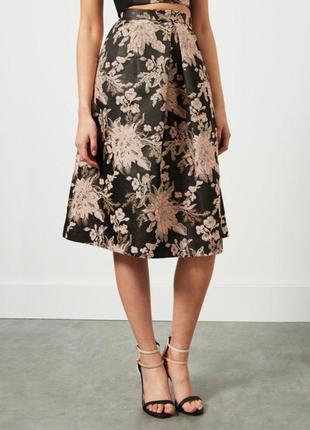 Брендовая нарядная юбка из парчи с карманами miss selfridge цветы этикетка