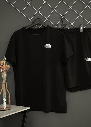 Мужской летний комплект the north face шорты черные футболка черная спортивный комплект тнф на лето