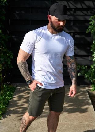 Комплект чоловічий літній футболка(біла)+шорти(хакі)петля