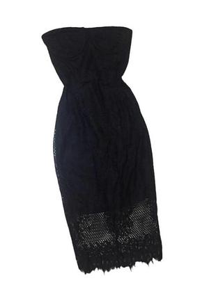 Платье миди кружево, открытые плечи, сетка