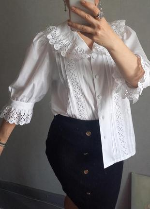 Крутая винтажная блузка с викторианским воротником с ришелье