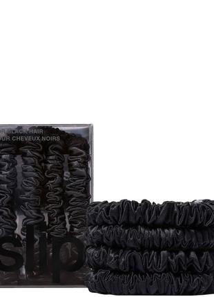 Розкішні люксові гумки із шовку slip pure silk skinny scrunchies — black