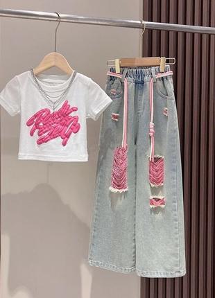 Летний комплект для девочки джинсы + футболка