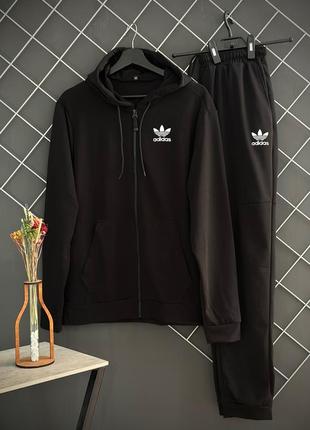 Мужской демисезонный спортивный костюм на змейке adidas черный / костюм на весну, осень адидас