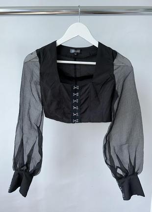 Топ блуза з рукавамиіз фатина блузка укороченная с квадратным вырезом rebellious