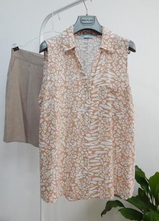 Легка літня блуза без рукавів сорочка безрукавка із віскози натуральна з лео принтом леопардовим