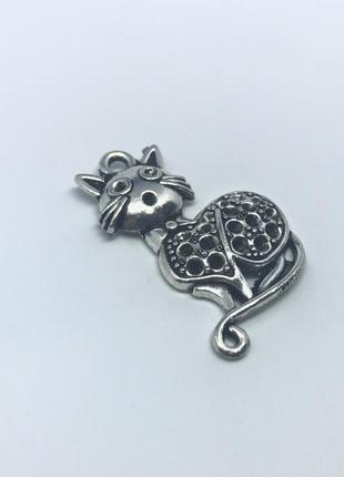 Підвіска "кішка" металева для створення браслетів колір античне срібло 38х21мм кулон для прикрас