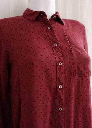 Бордовая рубашка в черные горошки из вискозы от pull & bear размер s3 фото