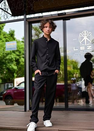 Літній класичний костюм для хлопчика підлітка брюки з сорочкою чорний підлітковий двійка штани і рубашка
