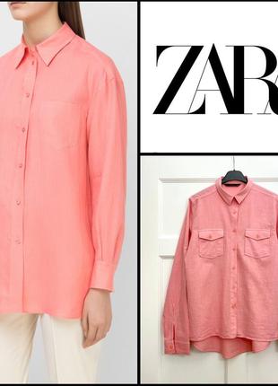 Натуральная рубашка zara кораллового розового цвета размер м