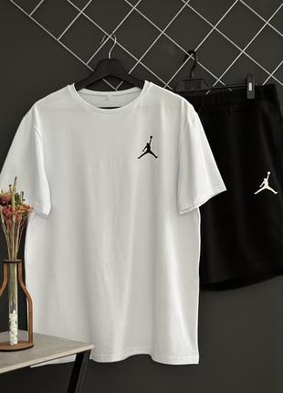 Мужской летний комплект jordan шорты черные футболка белая спортивный комплект джордан на лето