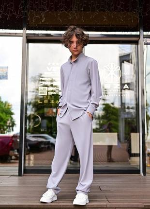 Літній класичний костюм для хлопчика підлітка брюки з сорочкою сірий підлітковий двійка штани і рубашка