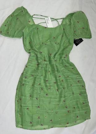 Платье короткое зеленое со шнуровкой l xl в цветочный принт