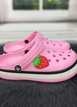 Крокси сабо дитячі для дівчинки рожеві з полуничкою luck line 5108_2