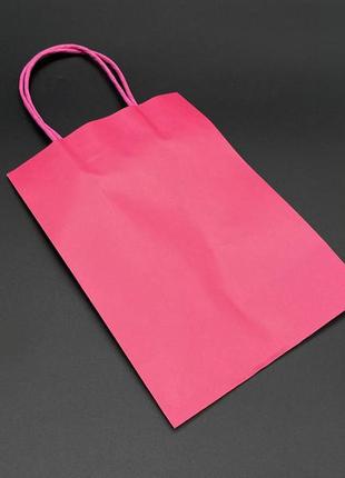 Бумажный пакет крафтовый под лого с ручками цвет розовый. 21х27х11см