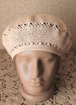 Летний ажурный берет цвета пудры