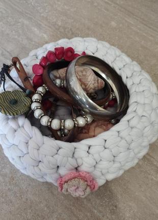 Handmade корзина, кашпо декор, вязаная крючком корзинка под мелочи из трикотажной пряжи