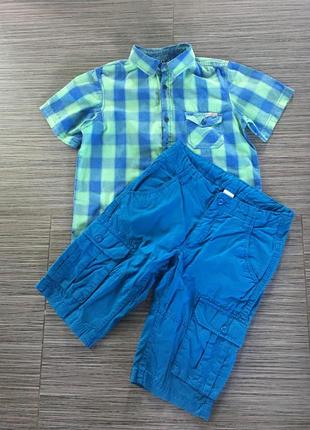 Шорти на хлопчика з накладними кишенями блакитні яркие шорты на мальчика 10-12 лет голубые