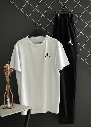 Мужской летний комплект jordan черные штаны белая футболка джордан