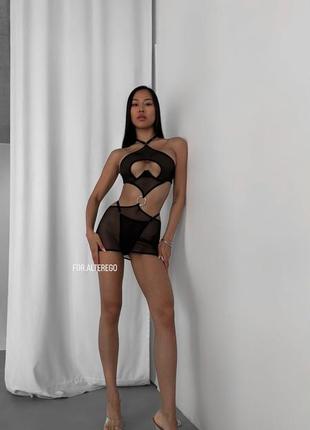 Мини платье пеньюар декольте юбка и топ трусики стринги эротического