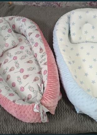 Кокон-позиционер для новорожденных с подушкой 100% хлопок с плюшем