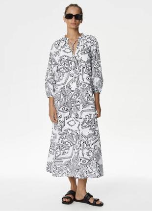 Pure cotton printed midi m&s