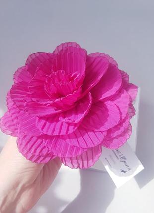 Трендовая брошь цветок розовая фуксия 15 см