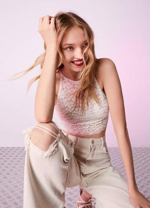 Кружевной топ bershka lace halter top - s