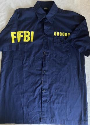 Сорочка чоловіча в темно-синьому кольорі з принтом fbi косплей одяг речі на хеллуїн одяг з мемів