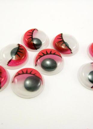 Пластикові очі з віями червоні 12 мм. для в'язаних і м'яких іграшок очі для виробів і рукоділля1 фото
