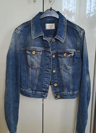 Джинсова куртка укорочена guess оригінал джинсовий піджак синій джинсовка розмір s