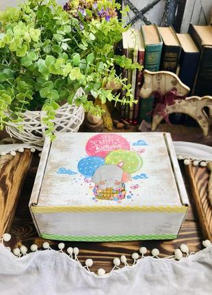 Подарункова коробка "шарок на повітряній кулі" happy birthday, з днем народження", хендмейд