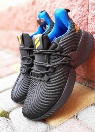 Adidas alphabounce instinct черные с синим кроссовки женские текстильные легкие весенние летние демисезонные демисезон низкие адидас