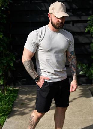 Комплект чоловічий літній футболка(димчастий)+шорти(чорний)петля