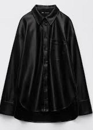 Кожаная черная рубашка zara