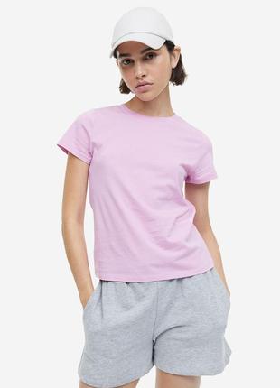 Базовая хлопковая розовая футболка h&m легкая женская футболка