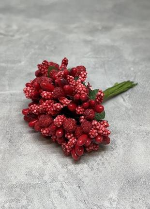 Тичинка для рукоділля (добавка для квітів), колір-червоний, букет (12 гілочок), червоний