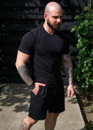 Комплект чоловічий літній футболка+шорти петля чорний
