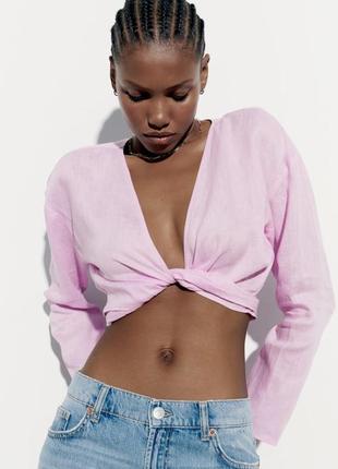 Рожева вкорочена сорочка з льону зара / розовая укороченная рубашка из льна зара