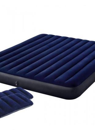 Надувной двухместный матрас кровать intex classic downy airbed dura-beam 64755-2 (183х203x25) с ручным насосом