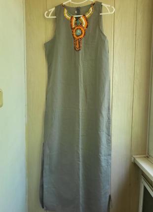 Сукня вільного крою довгий сарафан з розрізом літнє плаття максі з розпоркою оверсайз сарафан в пол
