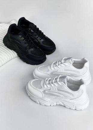 Супер стильные кроссовки в черном и белом цвете, экокожа💗