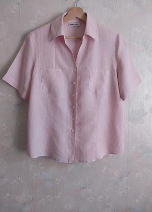 Жіноча лляна сорочка  gerry weber xl 50р., рожева в смужку, льон
