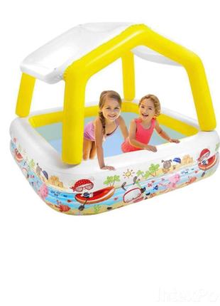 Детский игровой водный надувной бассейн со съемным навесом квадратный intex аквариум 57470 (157*157*122 см) от