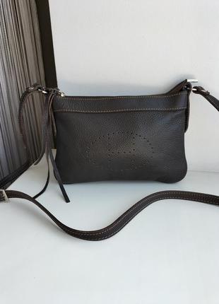 Шкіряна фірмова італійська сумка кросбоді у стилі hermès, vera pelle!